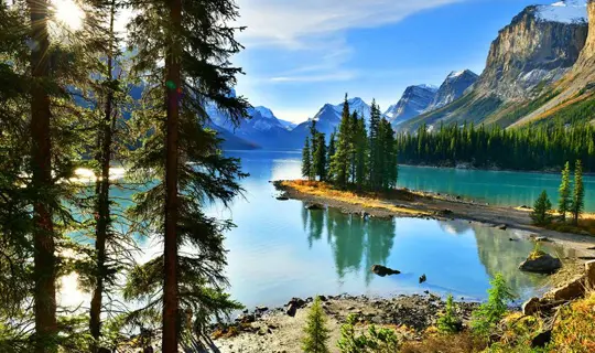 Sun shining over Jasper National Park Of Canada