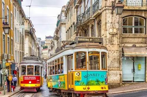 Two trams in Portugal